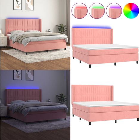 Boxspringbett mit Matratze & LED Rosa 160x200 cm Samt - Boxspringbett - Doppelbett - Samtbett - Rosa Bett - Samt - Home & Living (1/5)