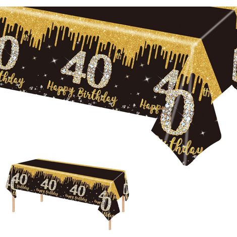 Nappe 137x274 cm Noir Or 40ème Anniversaire Jetable Décoration de Fête