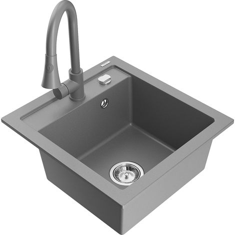Mexen Vito Granitspüle 1-Becken mit Küchenarmatur Elia, grau - 6503-71-670101-71 (1/5)