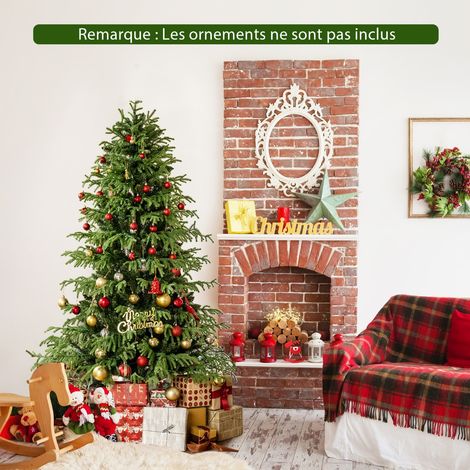Sapin de Noël Artificiel 180CM Arbre Articulé Pré-éclairé avec 270 Lumières LED Blanc Chaud 746 Branches Mixtes en PE et PVC & Pied Vert (1/3)