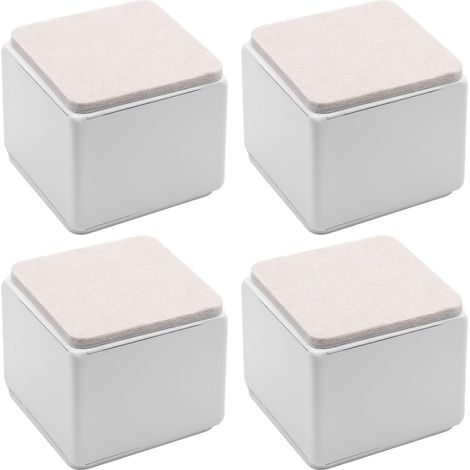 4 Stück selbstklebende Betterhöhungen für Möbel, quadratische, robuste Tisch- und Sofaerhöhungen aus Karbonstahl für eine zusätzliche Höhe von 5,1 cm mit Filzunterlage, weiß (1/4)