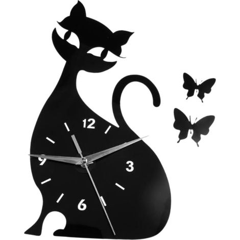 Horloge Murale Chat Noire Horloge Décorative Intérieure Design Moderne (1/5)