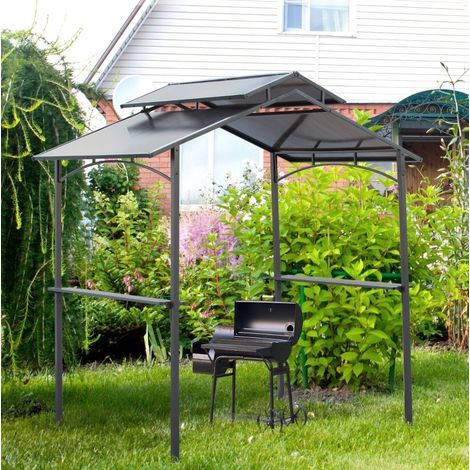 Tonnelle barbecue 240 x 150 x 250 cm en acier avec 2 étagères HAVRYA