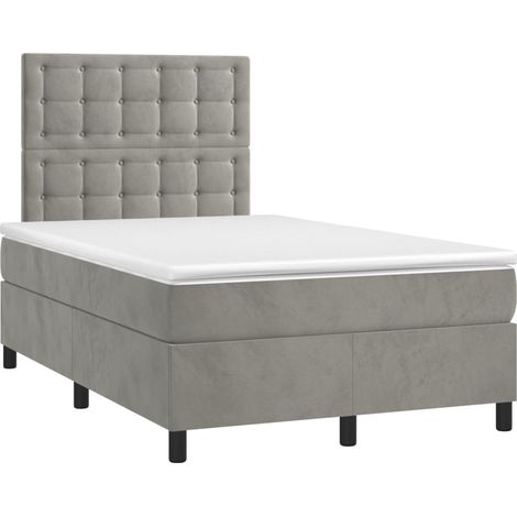 Giroletto LED con coprimaterasso testiera boxspring 120x200 cm tessuto velluto grigio chiaro TDL0207872