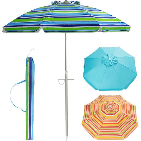 2M Beach Umbrella Portable Sunshade Umbrella w/Sand Anchor-Green (1/5)