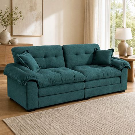 Divano lineare 213,4x90,1x87,6 cm in ciniglia verde, facile da montare FloraGrace