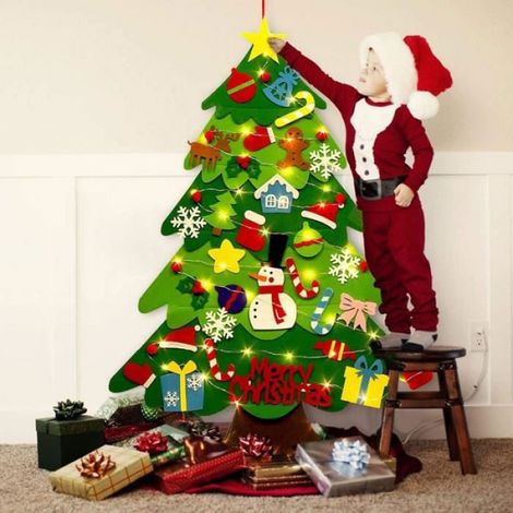 Sapin de Noël Feutrine, Sapin de Noël Réutilisables avec LED lumières, Cadeaux de Noël pour Enfants (1/4)