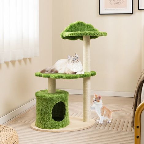 Wooden Cat Tree 97cm Tall Cat Climbing Stand 3-Layer Cat Activity Center (1/5)