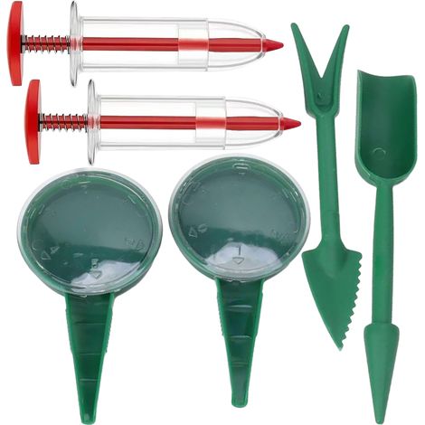 Set di 6 mini dispenser per semi con attrezzo per il trapianto, per uso interno ed esterno. (1/4)
