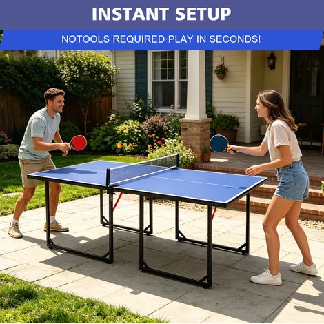 Table de tennis de table pliable 182x91 cm avec filet, 2 raquettes et 3 balles pour intérieur et extérieur (1/5)