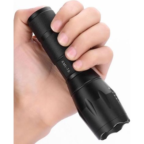 Lampe de Poche LED - SHOP-STORY - Tactique Ultra Puissante - 5 Modes - Zoom - Aluminium (1/4)
