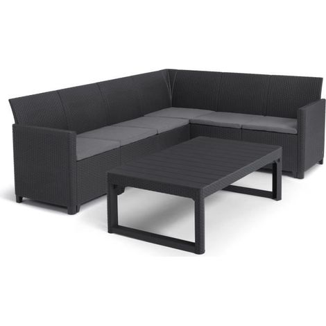 Salon de jardin avec table basse 2 en 1 - en résine - Allibert by KETER - 6 personnes - SanRemo - Gris graphite (1/5)
