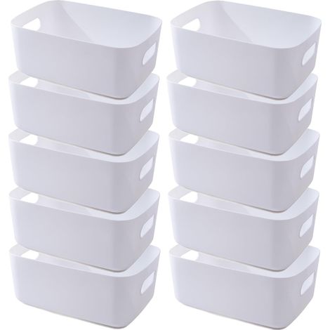 Boite Rangement Plastique 10 Blanc 20x14x7cm, Panier Salle de Bain, Bac Cuisine, Coloré Épaissie et Durable (1/5)