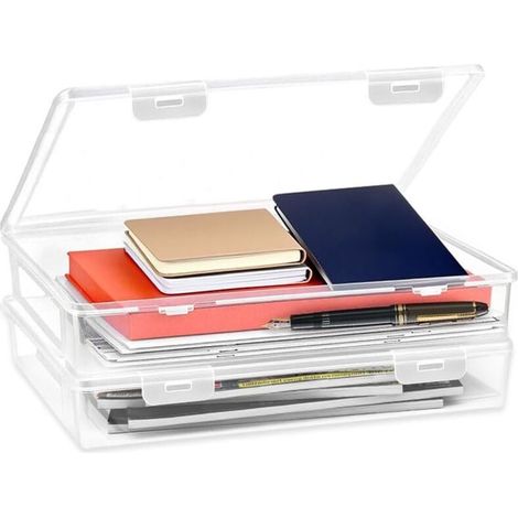Aufbewahrungsbox mit Deckel Flach, Dokumentenbox A4 Stapelbare Stapelbare Durchsichtige Stiftebox Plastikbox Stift Organizer Aufbewahrungsboxen für Dokumente Zeitschriften (1/5)