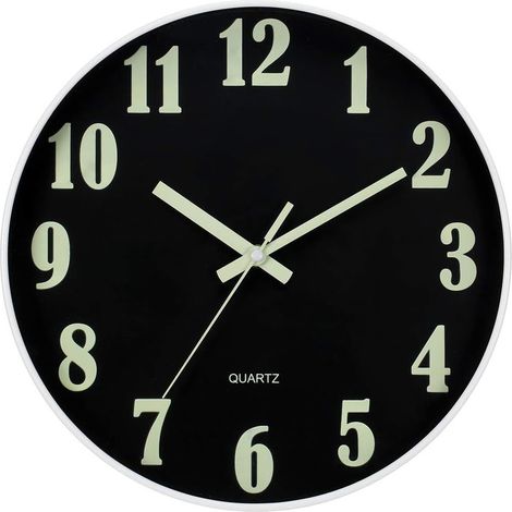 Leuchtende Wanduhr, 30 cm (12 Zoll), modernes, geräuschloses Uhrwerk ohne Ticken, batteriebetrieben mit Nachtlicht für Wohnzimmer, Küche, Schlafzimmer, zeitgenössische Wanddekoration