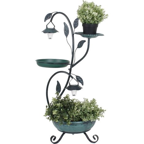 Flower Plant Stands Saucer Uccello da bagno Outdoor Solar Stand Lampada da giardino Bird Bath Green