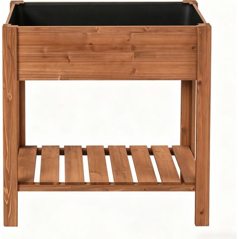 Jardinera elevada de madera con estante inferior 80 x 75 x 40 cm marrón (1/5)