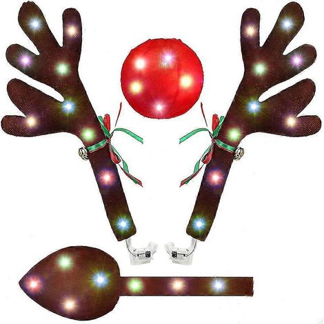 Bois de renne pour voiture, kit de bois de renne avec lumières LED, kit de bois de renne pour voiture, nez, queue, Noël (1/5)