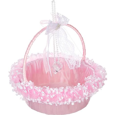 Panier De Fleurs Blanc Pour Fille D’Honneur Mariage Avec Cadres Metalliques Et Petits Bouquets De Pelerines (1/3)