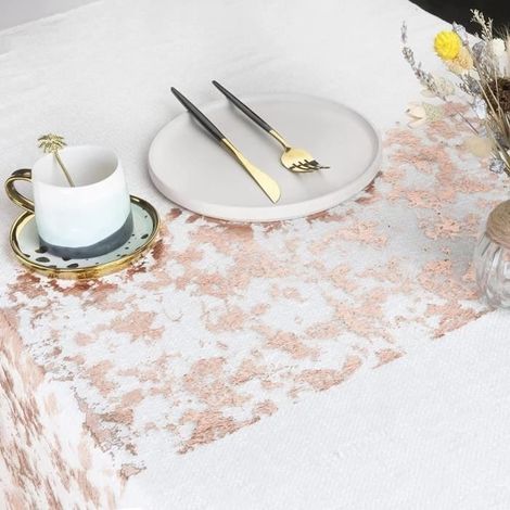 Chemin de Table Filet avec Feuille d'or Rose 28cmx15m, Ruban de Table Métallisé, Décoration pour Fête, Anniversaire, Mariage, Noël (1/4)