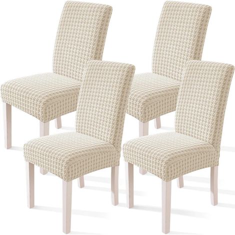 Housses de chaise extensibles 4 pièces, motif unique, beige, lavables (1/5)