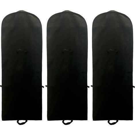 [Set of 3] 180cm Breathable Garment Garment Cover for Long Clothes and Wedding Dresses, for Dresses, Suits, Coats, Jackets etc., Black (1/5)