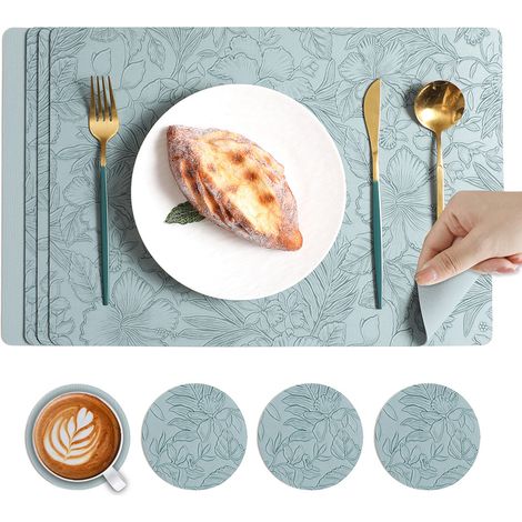 Sous-verres et Sous-assiettes Thermiques Antidérapants - Résistants à la Chaleur pour Table Occidentale - Modèle Bleu Ciel (Lot de 4 Pièces)-lsw