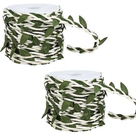 Fil de Cire Écologique 20m avec Feuilles Vertes Tissées - DIY Jardinage Décoration Mariage Maison Projets Artistiques Blanc (1/5)