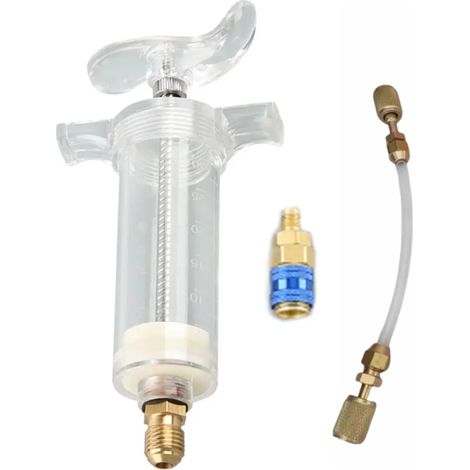 Herramienta de inyección de aceite para aire acondicionado, dispositivo de inyección de tinte, conexión rápida de 1/4", herramienta de inyección de tubo de llenado de refrigerante de apriete manual (1/5)
