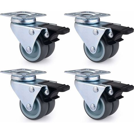 Lot de 4 Roulettes Pivotantes Ultra-résistantes avec Frein d’arrêt pour Meubles Capacité 600 kg-- (1/5)