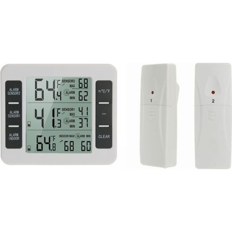 lot de 1 Thermomètre de Frigo Congelateur, Thermomètre de Réfrigérateur sans Fil avec 2 Capteurs, Alarme Sonore, Min/Max, Thermomètre in/Extérieur pour Maison Cuisine Restaurant Bars Café (1/5)