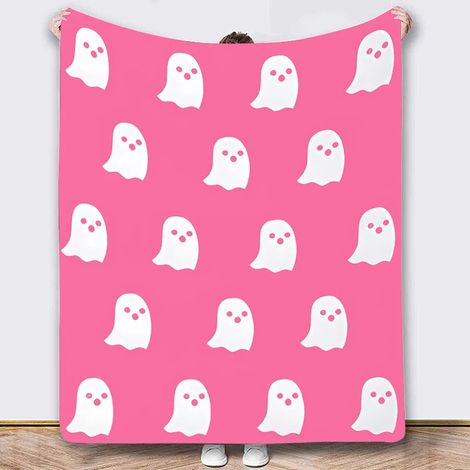 Couverture d'Halloween - Couverture citrouille, sorcière et chauve-souris 127 x 152 cm - Flanelle grise douce, décoration d'Halloween pour canapé, lit ou salon, style 16