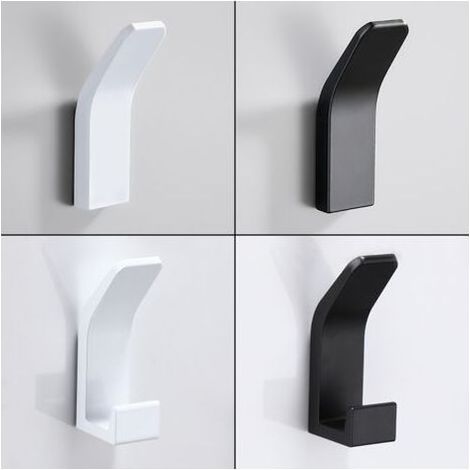 Crochets muraux en aluminium blanc et noir (4 pièces) pour salle de bain, armoire et porte de balcon. (1/5)