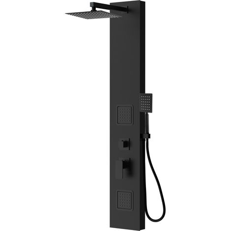Pannello doccia Hudson 120 x 20 cm - Nero - Set doccia in PVC con miscelatore e soffione