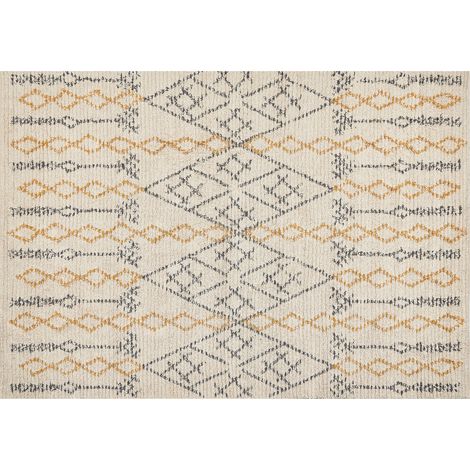 Alfombra de algodón beige amarillo negro 160 x 230 cm hecho a mano geométrico Kadapa