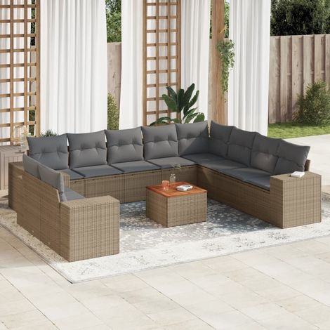 Set de sofás de jardín 11pzas con cojines ratán sintético beige vidaXL (1/3)