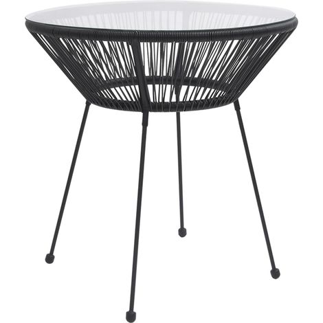 Garden Dining Table Black Ø70x74 cm Rattan and Glass vidaXL (1/4)