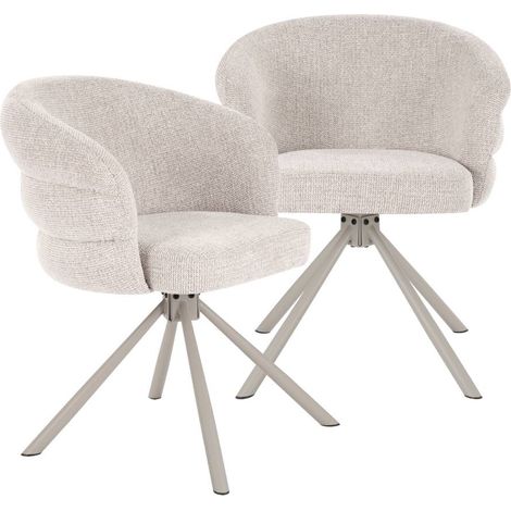 Chaise en tissu écru et pied central en métal beige Florine (lot de 2) (1/5)