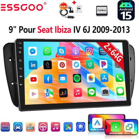 Autoradio 9" avec Apple CarPlay pour SEAT Ibiza 6J (2009-2013), 32/64 Go, Android 15, RDS, GPS et Wi-Fi - 2+64G DAB+