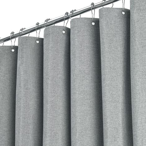 1 Rideau de douche, 150x180 cm, aspect lin, imperméable, avec 10 crochets, gris, pour baignoire