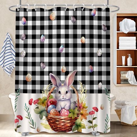 Rideau de bain imprimé polyester 180x180 aéré housse de baignoire pour délimiter l’espace dans une salle de bain ouverte (1/5)