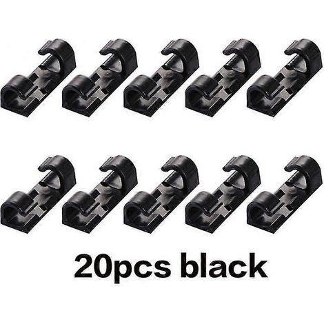 Lot de 20 clips de rangement pour câbles, support de câble, gestion des cordons, système auto-adhésif et fixe (1/5)