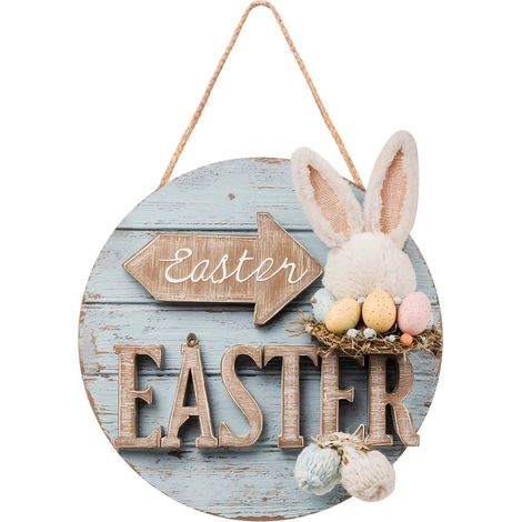 Panneau Porte Lapin De Pâques - Panneau En Bois Pour Porte D'Entrée - Décoration Printanière Pour Intérieur Et Extérieur - 20 cm - 1 Pièce (1/5)