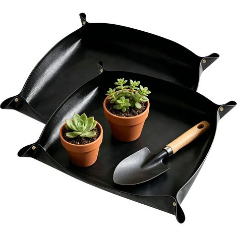 Lot de 2 tapis de plantation - 100 x 100 cm - Imperméables - Pliables - Tapis de jardin réutilisable pour pot - Pour le changement de sol, l'élagage (1/5)