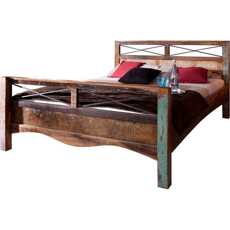 NATURE OF SPIRIT 47 Letto matrimoniale in legno riciclato  laccato / multicolore 180x200
