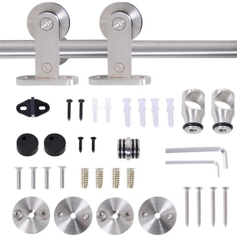 Kit de herrajes acero inoxidable para puerta corredera de madera Ø2.5x200 cm