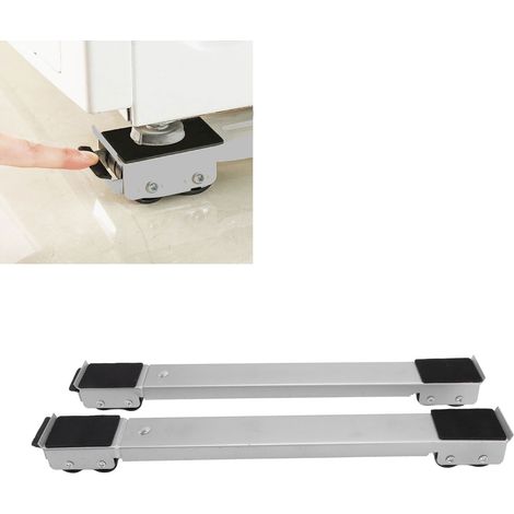 Lot de 2 supports à roulettes mobiles pour meubles, base surélevée, roulettes de déplacement pour réfrigérateur et lave-linge, couleur argent (1/5)