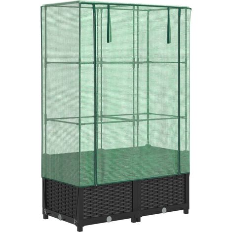 Fioriera rialzata per aiuola fioriera per terrazza giardino rialzato con copertura effetto rattan 80 x 40 x 138 cm nero 020038791