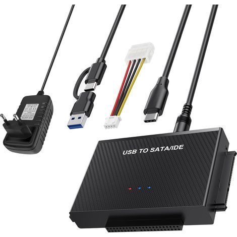 Adaptateur SATA vers USB, adaptateur USB 3.2 IDE/SATA pour disque dur de 2,5" et 3,5", prend en charge 6 To, comprend un adaptateur d'alimentation 12 V, des câbles USB et SATA (1/5)