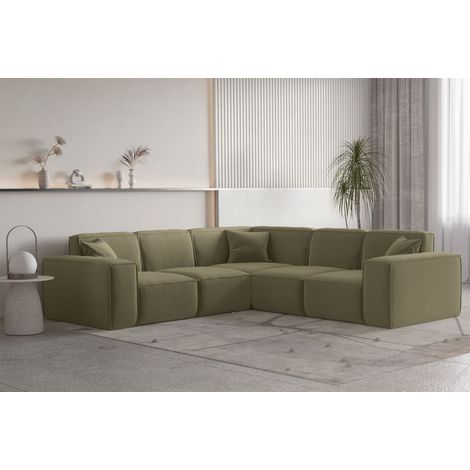 Ecksofa Designersofa CELES PREMIUM Stoff Opera Velvet Olivgrün Seite Universal (1/2)